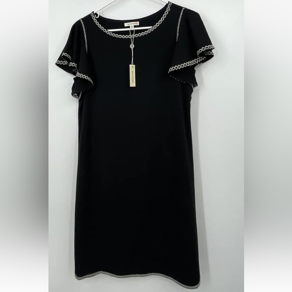 Max Studio ~$98~Black Flutter Sleeve Black Embroidered Dress Size Small - Picture 1 of 7